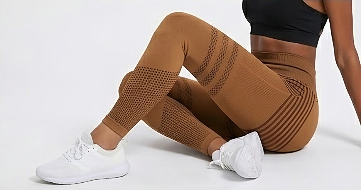 Legging sculptant 3D café, détail des motifs 3D
