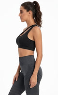 Brassière asymétrique noire, vue de profil